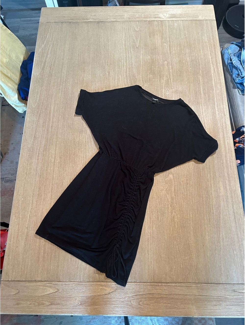 Express Black Crew Neck Short Sleeve Ruched T-Shirt Mini Dress - XXS